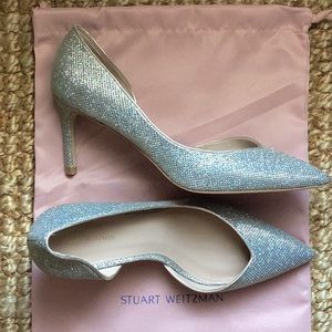 NIB Stuart Weitzman Avenue 75 Platinum Metallic Sparkle Pump, 9